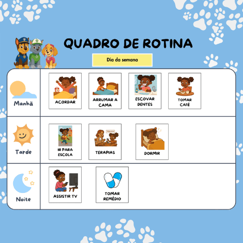 quadro de rotina com personagens infantis